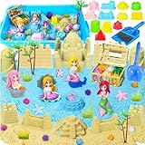 IEEILULU Sand Sandbox Set, Zaubersand Sensorisch Sandspielzeug, Meerjungfrau Spielsand Sandspielzeug mit 1kg Knetsand und 41pcs Zubehör, Spielsand Koffer für Kinder Geburtstag Weihnachten Geschenk