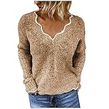 Minying Damen-Pullover, Strick, V-Ausschnitt, sexy, lässig, Strickpullover, Langarm, Damen, Sweater, Herbst, Winter, warm, Strickpullover, lässig, Top, große Größe, 1-khaki., 4X-Large