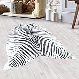 HomebyHome Fell Teppich Flachgewebt Kunstfell Zebra Design Wohnzimmer Schlafzimmer 8 mm Florhöhe Waschbar Weich Tierform rutschfest Schwarz, Farbe:Schwarz, Grösse:150x200 cm