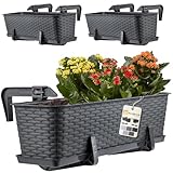 KADAX Blumenkasten 60 cm 3er Set Balkonkasten – Kunststoff Pflanzkasten für Balkon & Garten, Anthrazit, Wetterfest & Stabil, Ideal für Blumen & Kräuter