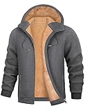 PASUDA Hoodie Herren Sweatjacke Winter Warm Fleece Kapuzenpullover mit Reißverschluss Casual Kapuzenjacke Fleecejacke Zipper Sweatshirt Jacke mit Kapuze, Kordelzug (Dunkelgrau, XL)