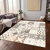 Waschbarer Teppich, Fliesenmuster, bedruckt, modern, für Wohnzimmer, Schlafzimmer, 45,7 x 76,2 cm, rutschfest, weich, dünn, einfach, Kristallsamt, Bodenteppich für Büro, Eingangsbereich, Küche