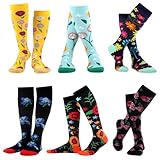 WeciBor Damen Lustige Bunte Socken Gekämmte Baumwolle Neuheit Motive Kniestrümpfe, 6 Paar, Größe 39-42
