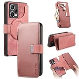 Hülle kompatibel mit Xiaomi Redmi Note 12 Pro Plus, 2-in-1 Brieftasche Kartenhalter, PU-Lederklappe RFID-Blockierung, Magnetständer, stoßfest und abnehmbares Design(Pembe)