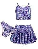 Arshiner Mädchen Bikini Set 3er Sommer Badeanzüge Kinder Dreiteilig Tankini mit Rock Blumendruck Bademode Bikinis für Mädchen 7-8 Jahre