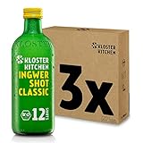 Kloster Kitchen Bio Ingwer Shot Classic 12SHOTS 3 x 360 ml mit echten Ingwerstückchen I Ingwershot vegan I 12 Shots je Glasflasche I süß-scharf ohne Zusatzstoffe (inkl. 0,75€ EINWEG Pfand)