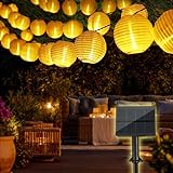 Bowfar Solar Lichterkette Lampions Außen, 10M 50 LED Laternen 800mAh Solar Lichterkette Aussen mit Upgrade Solarpanel, 8 Modi Lampions Außen Wetterfest für Garten Balkon Terrasse Hochzeit, Warmweiß