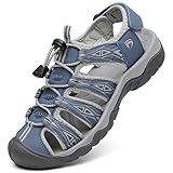 DANNTO Sportsandalen Damen Trekking Sandalen Outdoorsandale Geschlossene Gummi Wandersandalen Sommer für Reisen（blau,38）