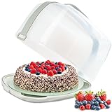 HOMELYN Kuchen-Transportbox mit Kuchenplatte aus Glas & Kühlpack I Rund I Ideal für Kuchen/Torten bis Ø 28cm & 15cm Höhe I Modernes Design I Sicherer Verschluss I Kuchenbehälter I Tortenbehälter