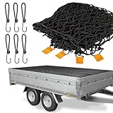Anhängernetz Feinmaschig, 1.5 x 2.2 m Ladungssicherungsnetz, Netz Anhänger mit 6 Montageschnalle, Schutznetz Für die Sicherung von Waren, Abdecknetz für Anhänger, Schwarz