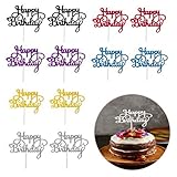 12 Stück Happy Birthday Cake Topper, 6 Farben Glitzer Happy Birthday Cake Kuchendekoration, Happy Birthday Cake Topper, Cupcake Topper für Party Kuchen Desserts