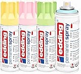 Permanent Spray edding 5200 Pastell-Set 4x200ml, Grün, Blau, Rosa, Gelb - Acryllack - Lackieren & Dekorieren Farbsprühdosen inkl. 9 Ersatzsprühköpfe