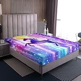Homewish Regenbogen Einhorn Spannbetttuch 90x200cm Mädchen Einhorn Spannbettlaken für Kinder Jungen Mädchen Jugendliche,Galaxie Sternenhimmel Bettlaken Süß Kawaii Tier Laken Mikrofaser Zimmerdekor