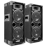 MAX26 PA Lautsprecher passiv, DJ Lautprecher, DJ Boxen Set mit Griffe, 1200 Watt Peak, 2 x 6 Zoll Doppel-Tieftöner, PA Boxen für Musikanlage - Schwarz