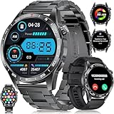 FOXBOX Smartwatch Herren mit Telefonfunktion,1.43' Amoled Smart Watch 400mAh Akku für Android iOS,110+ Sportmodi Herzfrequenz Schlafmonitor IP68 Wasserdicht Fitnessuhr, 3 Uhrenarmbänder