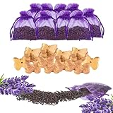 10 Lavendelsäckchen mit 20 Holzanhänger, Mottenschutz für Kleiderschrank Schrank, Lavendel Pflanze Duftsäckchen Kleiderschrank Kleidermottenfalle Kleidermotten Bekämpfen Lavendel Getrocknet