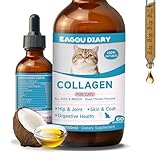 Eagou Diary Flüssiges Kollagen für Katzen – Ergänzung für Hüfte und Gelenke, MSM, Glucosamin, Kokosnussöl, Vitamin E, Haut- und Fellpflege, Verdauungs- & Immununterstützung, 60ml