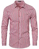 LUYANA Herren Langarm Karohemd Trachtenhemdbluse Button-down für den Alltag und Oktoberfest Rot XL