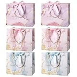 taonganui 6 Stück Geschenktüten, 25x20x12cm Geschenktasche Geschenk Tüte mit Henkel und Schleifenbändern Papiertüten Partytüten Geschenktüte für Geburtstag, Weihnachten, Hochzeit, Babypartys, Partys