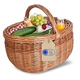 Creative Home Großer Picknickkorb Weidenkorb mit Henkel | Einkaufskorb | 44 x 33 x 36 cm | Groß und Leicht | Naturbraun | Handgeflochten | Universell