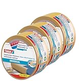 tesa 3 Rollen Doppelseitiges Klebeband Universal - Vielseitiges Klebeband für Verpackungen, Deko und Teppiche oder zum Basteln - 10 m x 50 mm