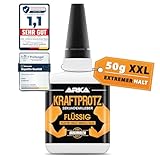 50 g Sekundenkleber extra stark - Inkl. Anti-Austrocknungs-Spitze - KRAFTPROTZ - Flüssiger Superkleber - Universell verwendbar zum Kleben von Plastik, Kunststoff, Glas, Holz, Stein, Metall uvm.