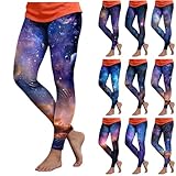 Galaxy Leggings Damen Bedruckte Bunte Leggings Stretchy Yogahose Render Lang Hosen Weltall Planeten Leggins Galaxy Kostüm Damen Sportleggins Karneval Galaxie Faschingskostüme Yoga Hose
