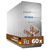 Power one Hörgerätebatterien Typ 312 braun, Batterien 60 Stück Vorratspack, wireless approved, Größe p312 für Hörgeräte und Hörhilfen, high hearing level, quecksilberfrei, Made in Germany