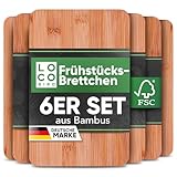 Loco Bird 6er Set Frühstücksbrettchen aus Bambus Holz - 22x14cm - Holzbrettchen für die Küche - Brettchen - Antibakterielles Frühstücksbrett aus Holz