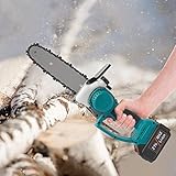 8-Zoll Funk-Kettensäge 2×21V 4Ah, Elektro-Kettensäge für Garten & Camping, leise 400W Motor, 20cm Schnittlänge, inkl. Ladegerät