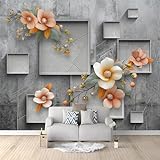 3D Magnolie abstrakte Geometrie Art Fototapete Tapete 300 x 210 cm Vlies Tapeten Moderne Wandtapete Wohnzimmer Schlafzimmer Study Wohnzimmer Restaurant Cafe Dekoration, Beton