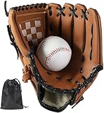LeapBeast Baseball Handschuhe, Softball Handschuhe mit 1 Ball, Baseball Training Wettbewerb Handschuh Verdicken Dauerhaft Softballhandschuhe für Kinder Erwachsene (Braun, 11,5 Zoll)
