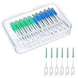 200 Stück Interdentalbürsten, Silikon Zahnzwischenraumbürsten Dentalbürsten mit Box, Tragbarer Dual-Use Zahnseide Stick für Zahnreinigung Zwischenräume(Blau, Grün)