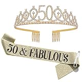 50. Geburtstag Schärpe & Strass Tiara Set, 50 Jahre alte Geburtstagsgeschenke für sie Happy 50th Birthday Party Dekorationen und Zubehör Dekorationen für Frauen (Gold)