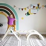 khlerox 4 in 1 Set Kletterdreieck mit Rutsche und Kletterbogen, Montessori Kinderspielzeug ab 2 Jahre, Pikler Dreieck mit Kinderrutsche, Baby Klettergerüst indoor Spielgeräte aus Holz