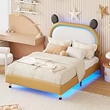 Generisch Kinderbett Polsterbett 140 * 200 cm, Doppelbett Mit LED-Beleuchtung Und Lattenrost, Verstellbares Kopfteil Jugendbett, Kinder Bett Für Jungen Und Mädchen