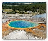 Lunarable Yellowstone Mauspad, Grand Prismatic Spring in Wyoming USA Geology Thermo-Dampf-Geyser-Foto, rechteckiges, rutschfestes Gummi-Mauspad, Standardgröße, Türkis mehrfarbig
