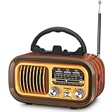 PRUNUS J-150 AM/FM/SW Retro Radio Klein, Kofferradio Betrieben mit 1200mAh Akku oder D-Zellen Batterien, Vintage Radio mit Bluetooth Unterstützt USB/TF-Karte Funktion. Gold