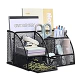 MumdoYAL Schreibtisch Organizer, Mesh Metall Büro Organizer mit Schublade und Stifthalter für Stifte, Haftnotizen, Hefter, Ordnerklammern, Schwarz