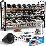 Deco haus® Gewürzregal Stehend & Wand [MIT GEWÜRZDOSEN & ETIKETTEN] - Spices Gewürz Organizer - Spice Rack - Gewürzständer - Gewürzregalsystem Hängend - Gewürzaufbewahrung - Gewürzgläser mit Regal