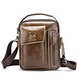 BULLCAPTAIN Umhängetasche für Herren, echtes Leder, kleine Schultertasche, Umhängetasche, für jeden Tag, lässig, Reisen, Messenger-Tasche