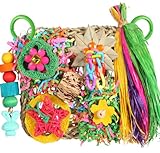 Vogel-Spielzeug: Grasmatte und Kletterwand für Wellensittiche, Papageien, Nymphensittiche, Kanarienvögel – Futterspielzeug für Käfig, kleine bis mittelgroße Vögel
