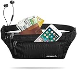 Bauchtasche Sport für Damen und Herren Gürteltasche Flach Hüfttasche Wasserdicht Sporttasche Outdoor Laufgürtel Waist Bag mit Kopfhöreranlass für Camping Wandern Fitness Fahrrad Reisen Jadg Schwarz