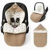 Winterfußsack Fußsack Babyschale Winter Herbst Babyfußsack warm Boucle, Einschlagdecke Babyschale Baby Kinderwagen universal 3-Punkt und 5-Punkt Gurt beige