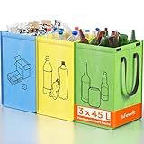 Lifewit Mülltrennsystem für Küche，Mülleimer 3 fächer für Papier, Glas und Plastik ，Recycling behälter, Altpapier sammelbehälter und Pfandflaschen sammelbehälter, 3 X 45L, Einfache Entleerung