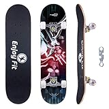 EnjoyFit Skateboard Komplettboard 80 x 20 cm mit ABEC-7 Kugellager 9-lagigem Ahornholz für Kinder Jungendliche und Erwachsene, Belastung 150kg (Blitz)