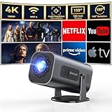 Polocsh Mini Beamer, 4k Heimkino Full HD 1080P, Projektor mit Android TV 11.0 Integriert WLAN6 und BT5.2, 150 zoll Bildschirm Projector Unterstützung 180 Grad Drehung, Auto Keystone, Eisengrau