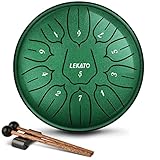 LEKATO Zungentrommel 6 Zoll, Tongue Drum mit 11 Tönen, D-Dur, Legierter Stahl, mit Stoffbeutel, Steel Pan Schlaginstrument für Anfänger, Handpan Drum für Klangheilung Meditation Yoga, Jadegrün