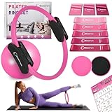 Goocrun Pilates Ring Set Exercise Equipment with Exercise Bands Resistance Bands Set, Pilates Ball, Sliding Disks – Workout Equipment Home Gym Includes Complete Fitness Poster (Rosa)
