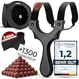 HITX® Zwille Steinschleuder Spar-Bundle [AC-Tokio] - 1x Alpha Clips Schleuder | 1300x Tonkugeln Munition | 2X Gummibänder Extra Stark | 1x Kugelfang mit Zubehör | Slingshot Bundle Set